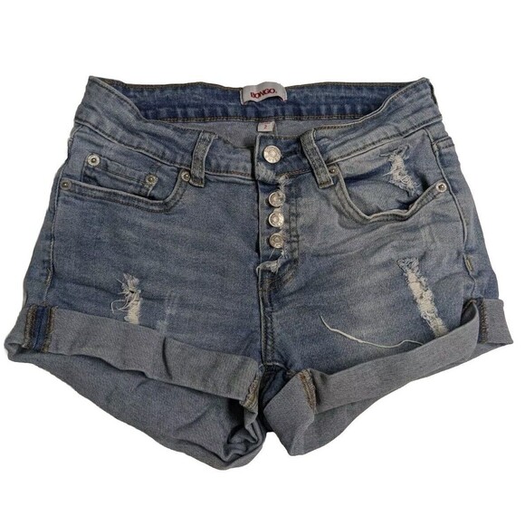 Bongo Denim Shorts Women Size 2 Button Fly Distressed Blue Medium Wash 2" inseam - Picture 1 of 8
